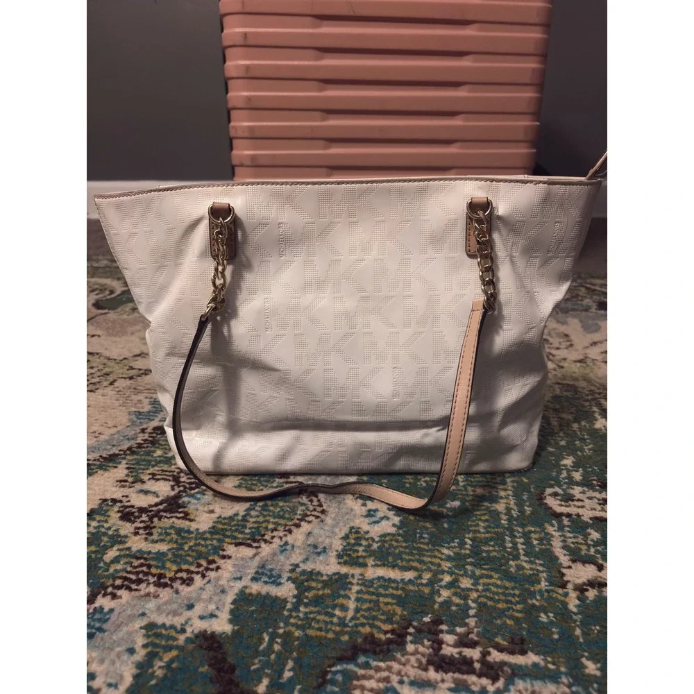 Michael Kors Jet Set Travel White MK Logo‎ Tote Bag Chain Strap Shoulder Bag